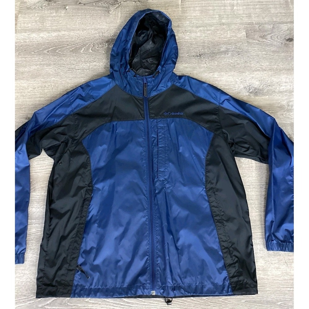Columbia Men's Size XL Lightweight Jacket Full Zip Blue Black Windbreaker Hood